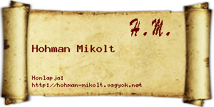 Hohman Mikolt névjegykártya